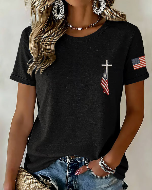 100% Cotton 250 Years American Flag Crew Neck Short Sleeve Tshirt
