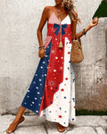 Fun Geometric Color-blocked Stars Print Pocket Maxi Dress