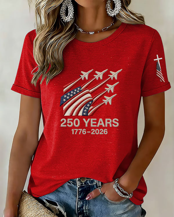 100% Cotton Retro USA 250th Crew Neck Short Sleeve Tshirt