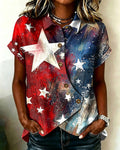 Retro Graffiti Stars Print Lapel Button-Down Short-Sleeved Shirt
