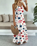 Graffiti Stripes and Stars Print Pocket Maxi Dress