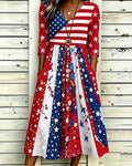 American Flag Polka Dot Oil Painting Pocket Casual Dress