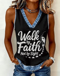 Walk By Faith Letter Print V-Neck Vest