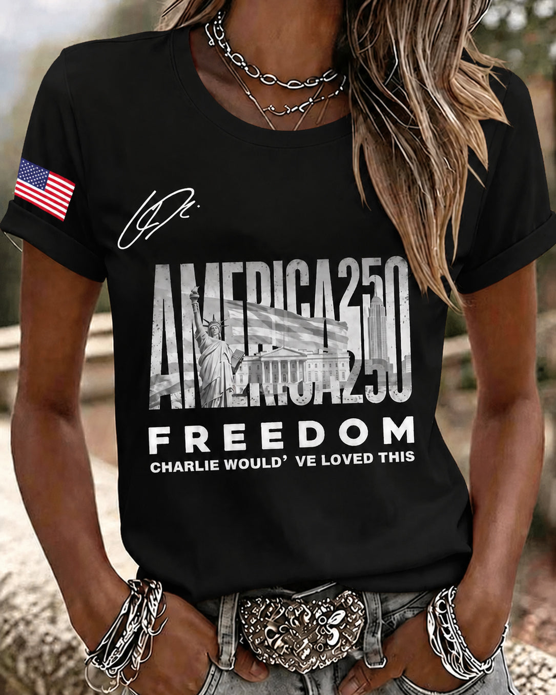100% Cotton Statue of Liberty 250th Anniversary Crew Neck Short Sleeve Tshirt