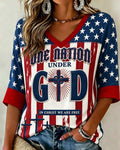 Women's Faith Graphic Print V-neck Loose T-shirt