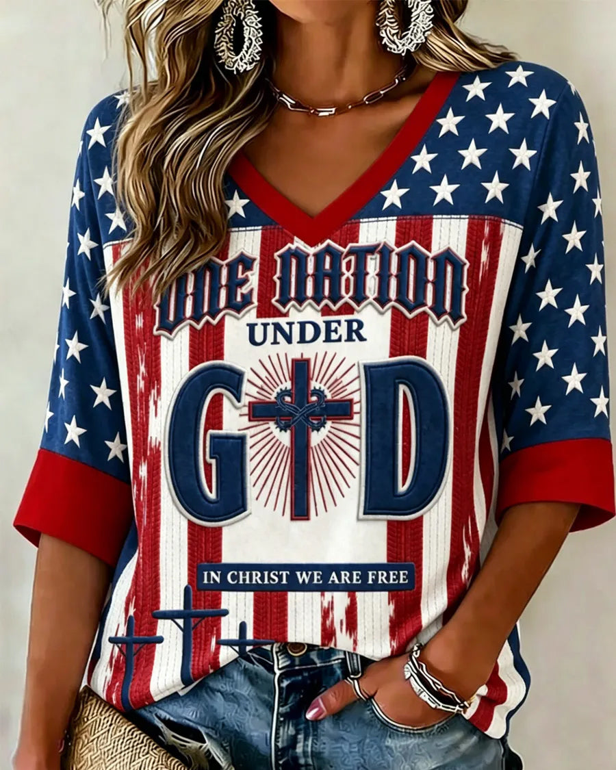 Women's Faith Graphic Print V-neck Loose T-shirt