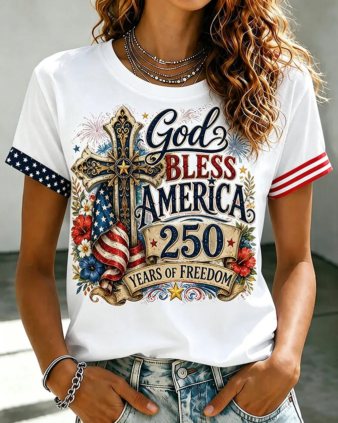 God Bless American Crew Neck Short Sleeve Tshirt