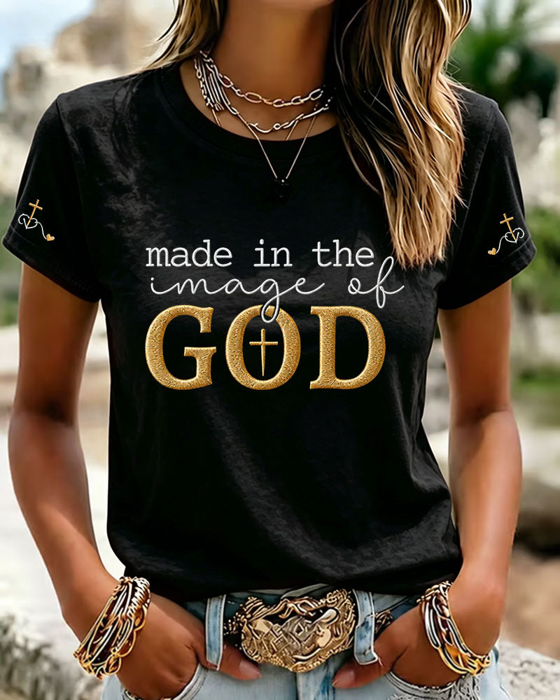 100% Cotton Made In The Image Of God Print Crew Neck Short Sleeve Tshirt