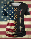 American Flag Distressed Cross Strap Cross Print Crew Neck Short Sleeve T-shirt