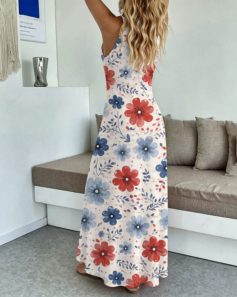 Bohemian Flowers Print Pocket Maxi Dress
