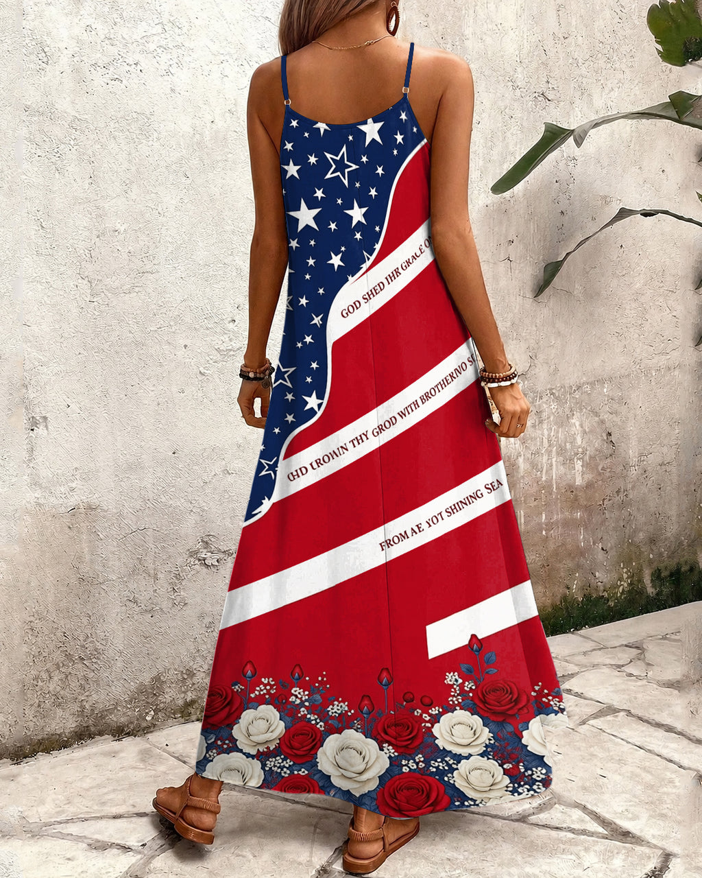 Minimalist American Flag Print Pocket Maxi Dress