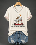 Women's Christian Fun Goose Cross Print V-neck Short Sleeve Tshirt