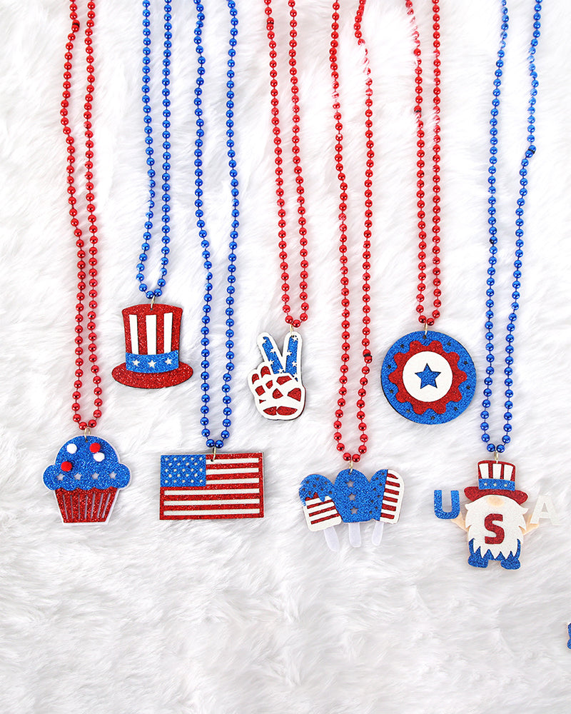 USA Flag Holiday Party Pendant Necklace