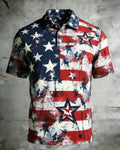 Staged Splash-Ink Stars And Stripes Star-Print Casual Polo
