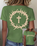 Front-and-back荆棘 Ring Cross FAITH OVER FEAR Printed Short-sleeve T-shirt