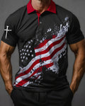 American-style Distressed Splash Ink Flag Cross Print Polo Shirt