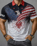 American Flag Eagle Gradient Print Casual Polo
