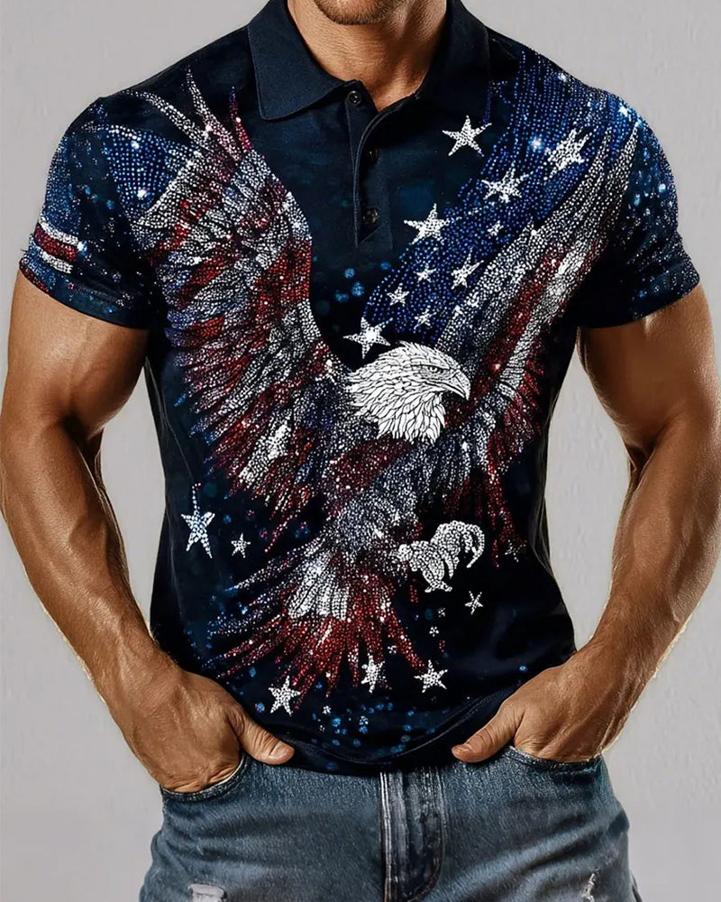 Bald Eagle Stars And Stripes Print Casual Polo
