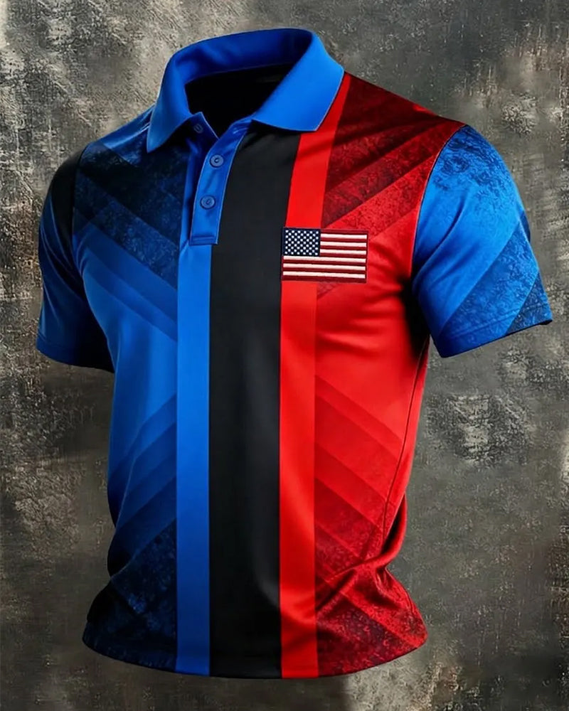 Red Blue Black Colored Flag Casual Polo
