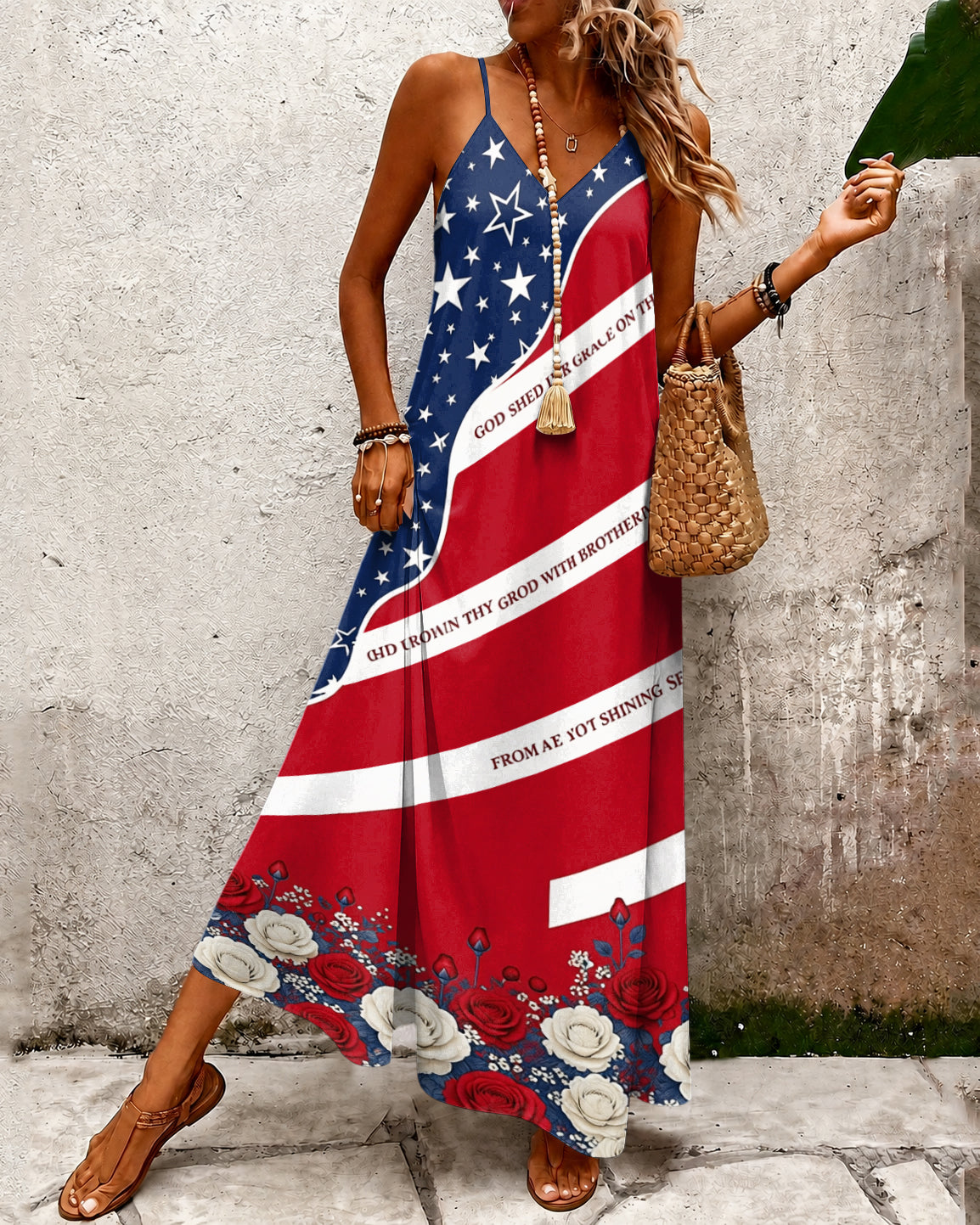 Minimalist American Flag Print Pocket Maxi Dress