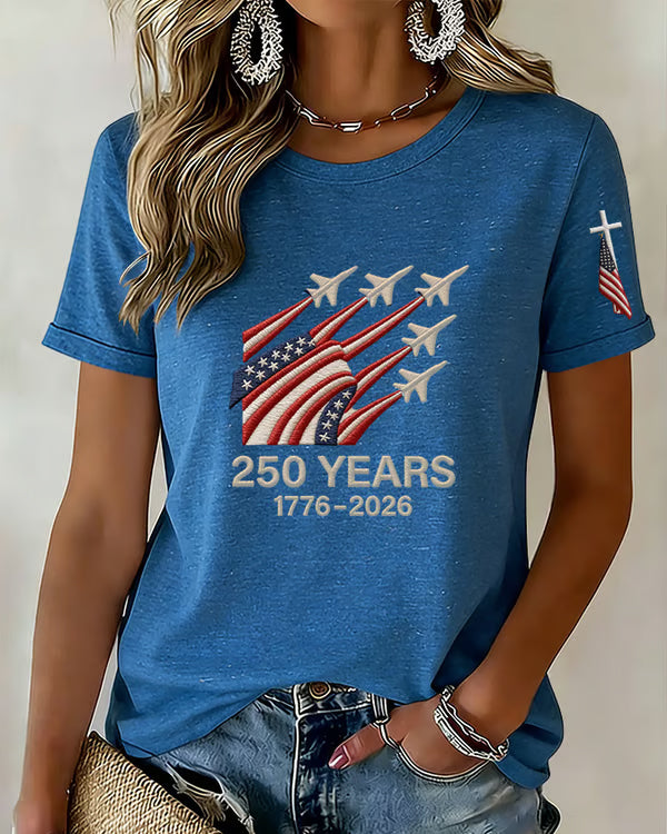 100% Cotton Retro USA 250th Crew Neck Short Sleeve Tshirt