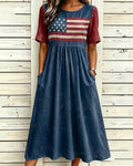 Retro Flag Print Pocket Casual Dress