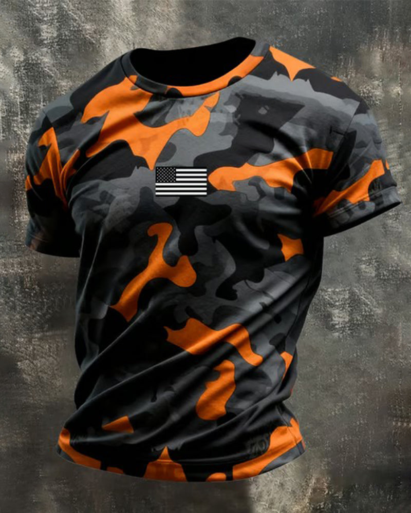 Men's Retro Patriot Camouflage Patchwork T-shirt