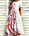 Abstract Wave-striped Stars Print Pocket Casual Dress