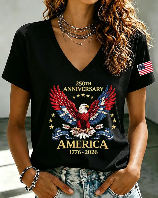 100% Cotton Patriotic American Pride V Neck Short Sleeve Tshirt