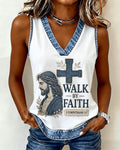 Jesus Cross Letter Print V-Neck Vest