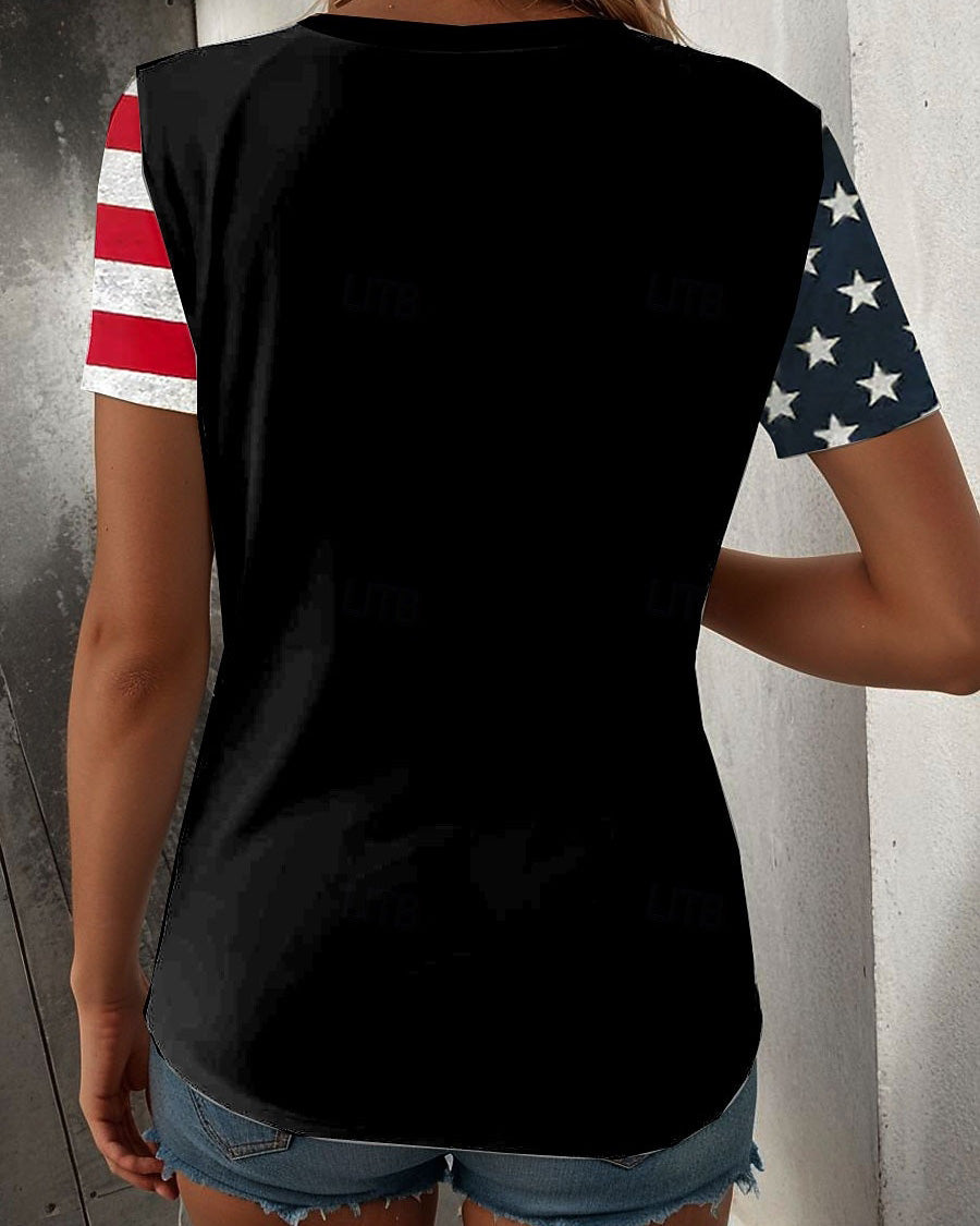 National Flag Spaceship Heart Print V-neck Short Sleeve Tshirt