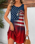 250th Anniversary National Flag Texture Round Neck Sleeveless Mini Casual Dress