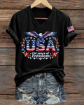 250th Anniversary Eagle Lettering V Neck Short Sleeve Tshirt