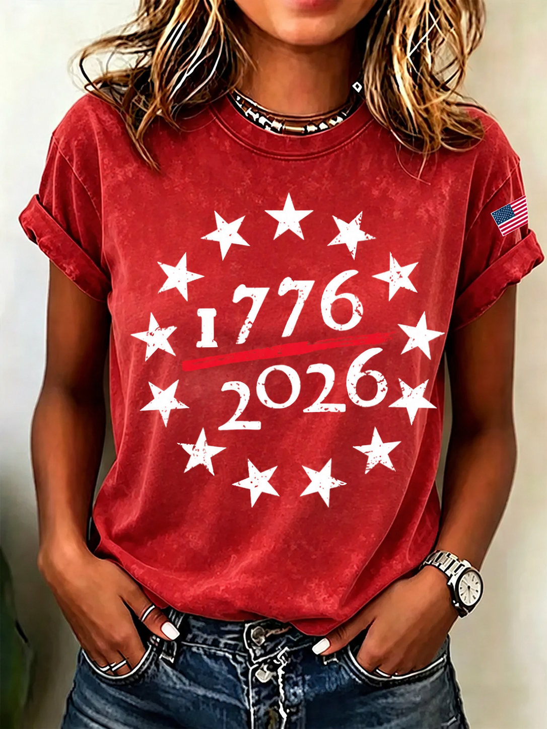 100% Cotton 250 Years of Freedom Crew Neck Short Sleeve Tshirt