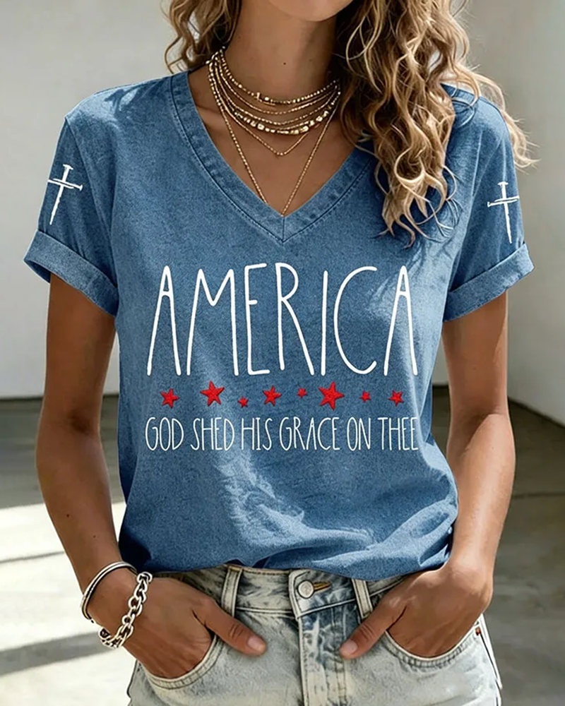 GOD SHED HIS GRACE ON THEE V-neck Short Sleeve Tshirt