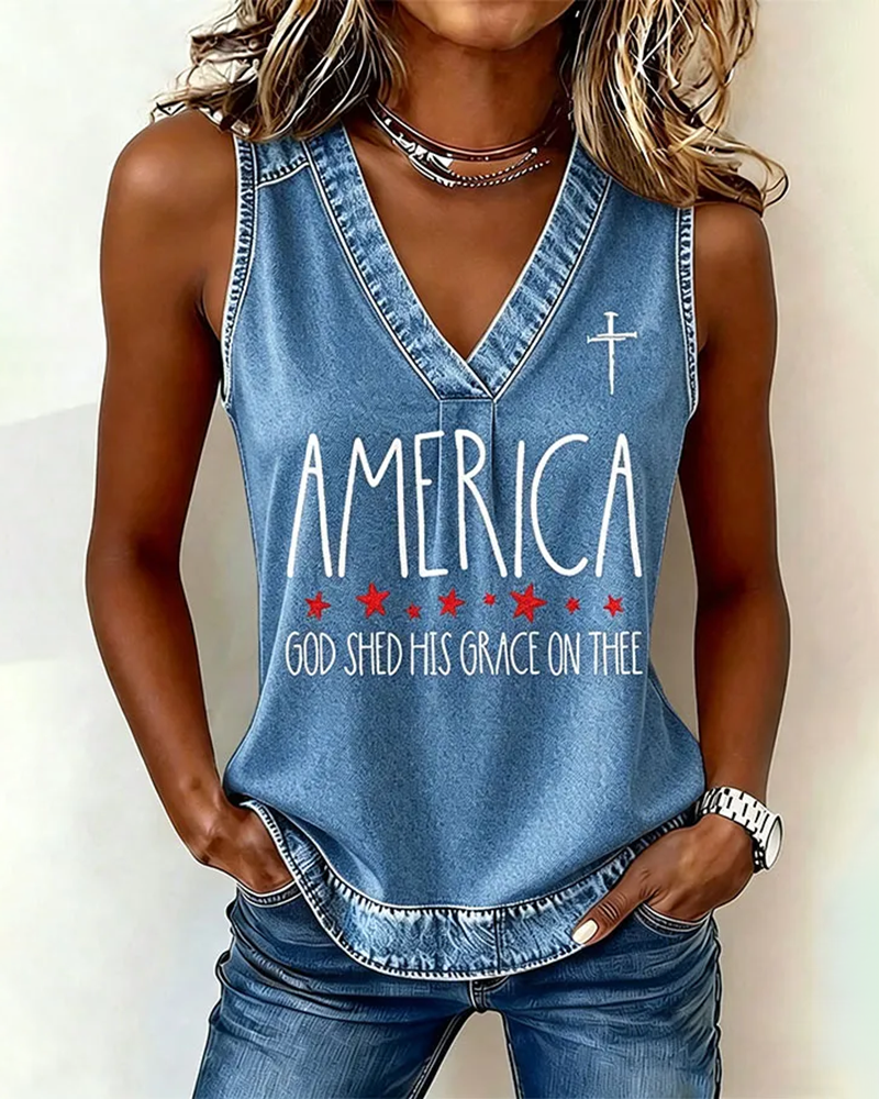 GOD SHED HIS GRACE ON THEE Print V-Neck Vest