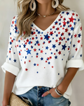 250th Anniversary Star Print V-neck Half Sleeved Loose Top