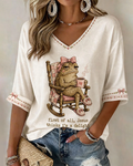 Jesus Thinks I'm A Delight Print V-neck Loose T-shirt