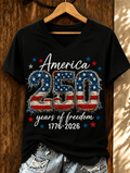 100% Cotton 250th Anniversary Faux Patchwork V Neck Short Sleeve Tshirt