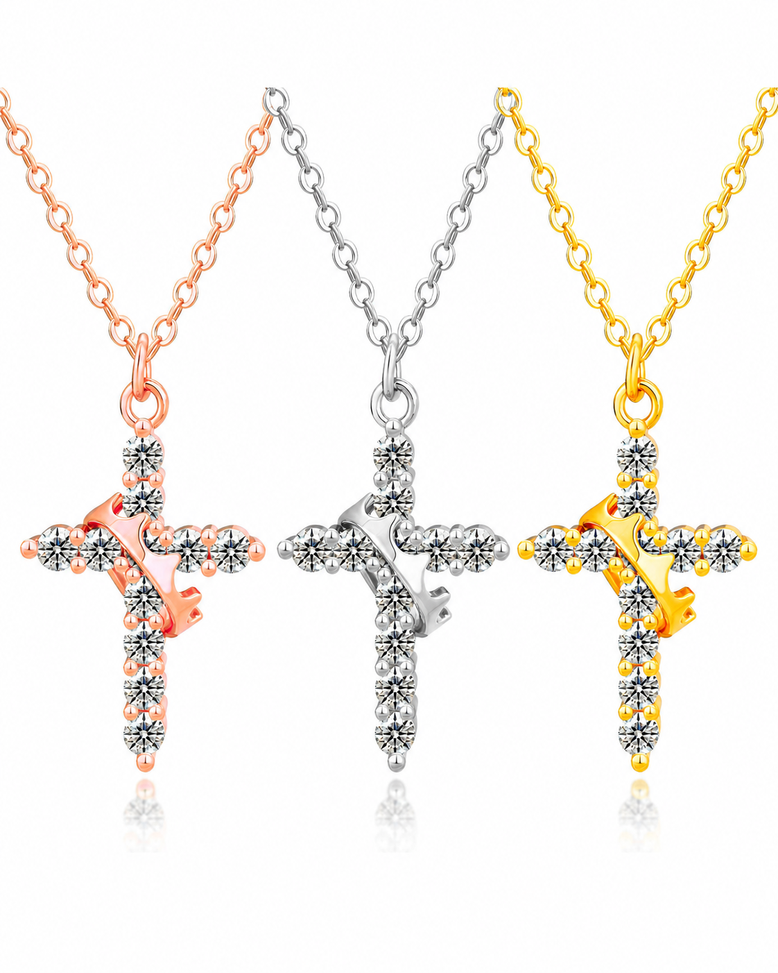 Rotatable Crown Cross Necklace Earrings
