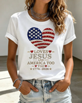 100% Cotton Loves Jesus and America Too Crew Neck Short Sleeve Tshirt