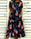 Fun National Flag Butterfly Print Pocket Casual Dress
