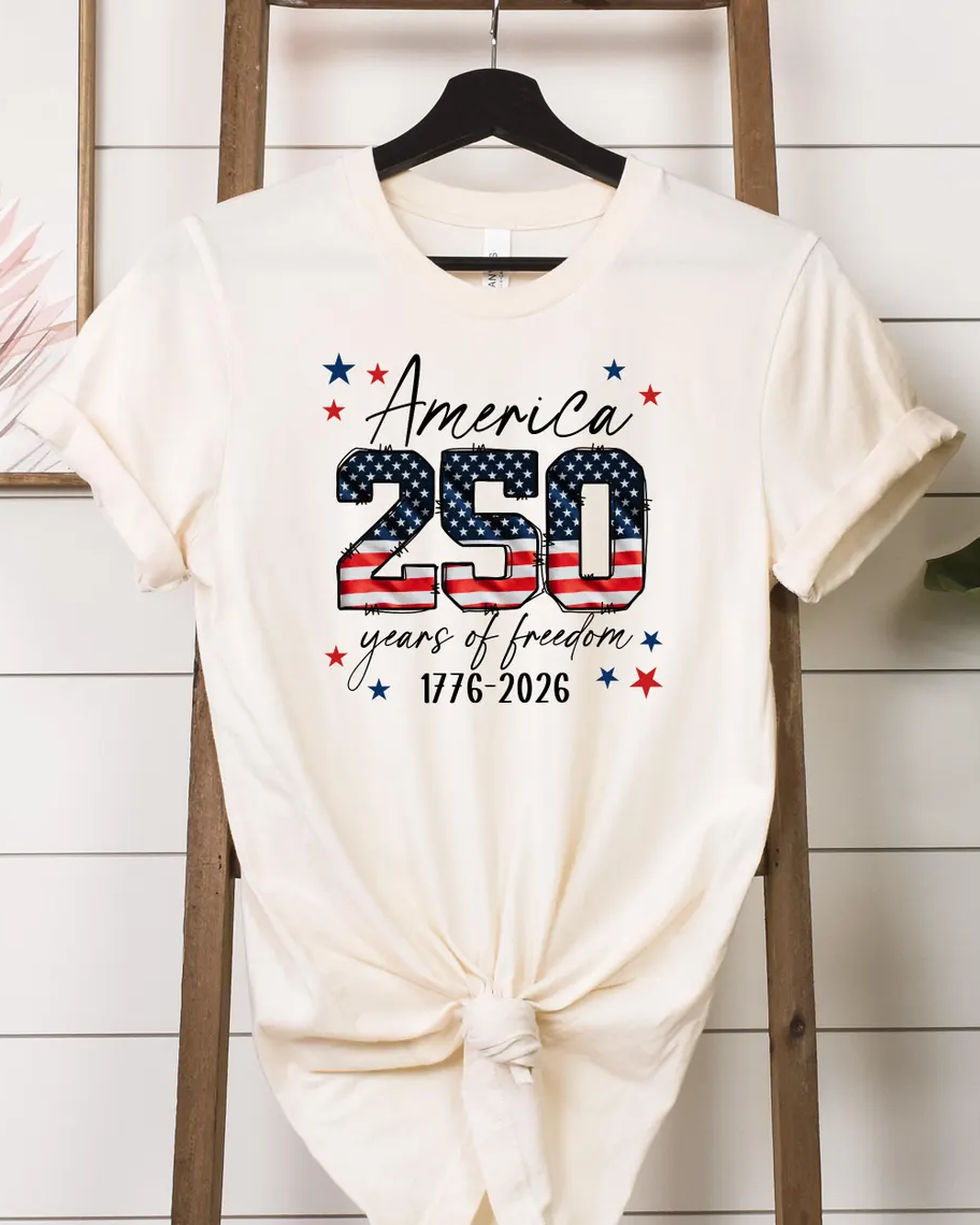 100% Cotton USA 250th Anniversary Crew Neck Short Sleeve Tshirt