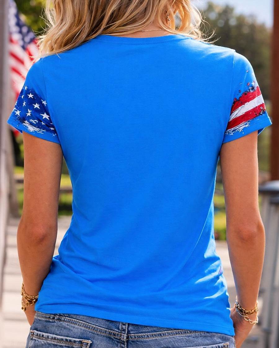 Spaceship Celebrating 250th Anniversary Print V-neck Short Sleeve Tshirt