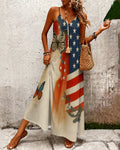 Retro National Flag and Butterfly Print Pocket Maxi Dress