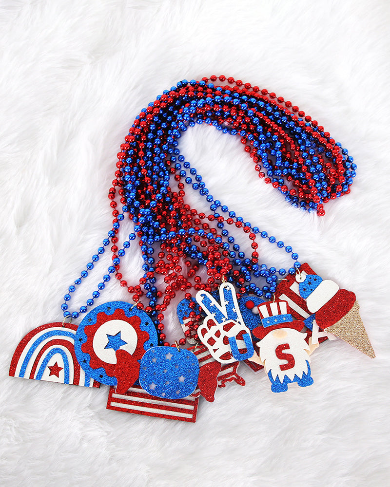 USA Flag Holiday Party Pendant Necklace