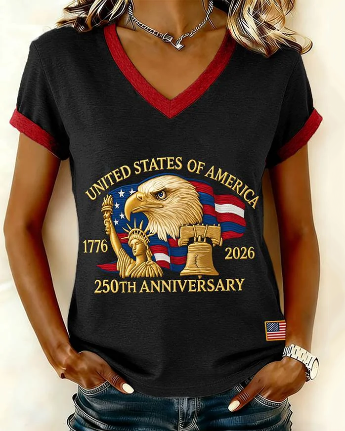 Statue of Liberty 250th Anniversary V-neck Short Sleeve Tshirt