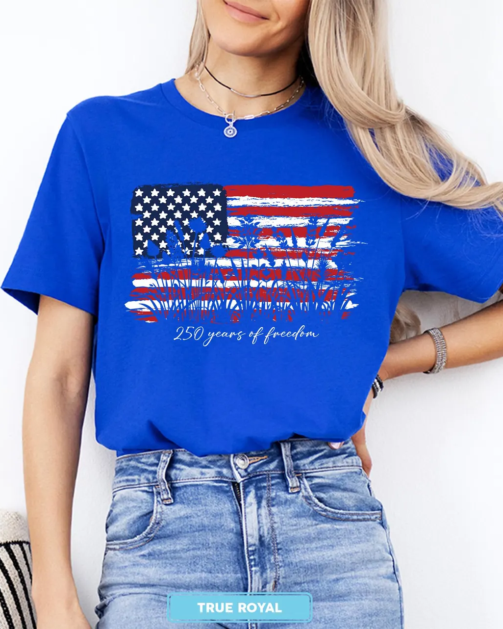 100% Cotton 250 Years of Freedom Crew Neck Short Sleeve Tshirt