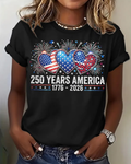 100% Cotton 250th Anniversary Fun Heart Crew Neck Short Sleeve Tshirt