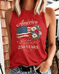 4th of July Boho Print Round Neck Sleeveless Vest